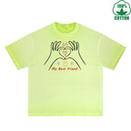 BOGGO  My Best Friend Printed Dirty Wash T-Shirt 230G Multicolor Loose Trendy Fashionable 100%Cotton Short Sleeve Top
