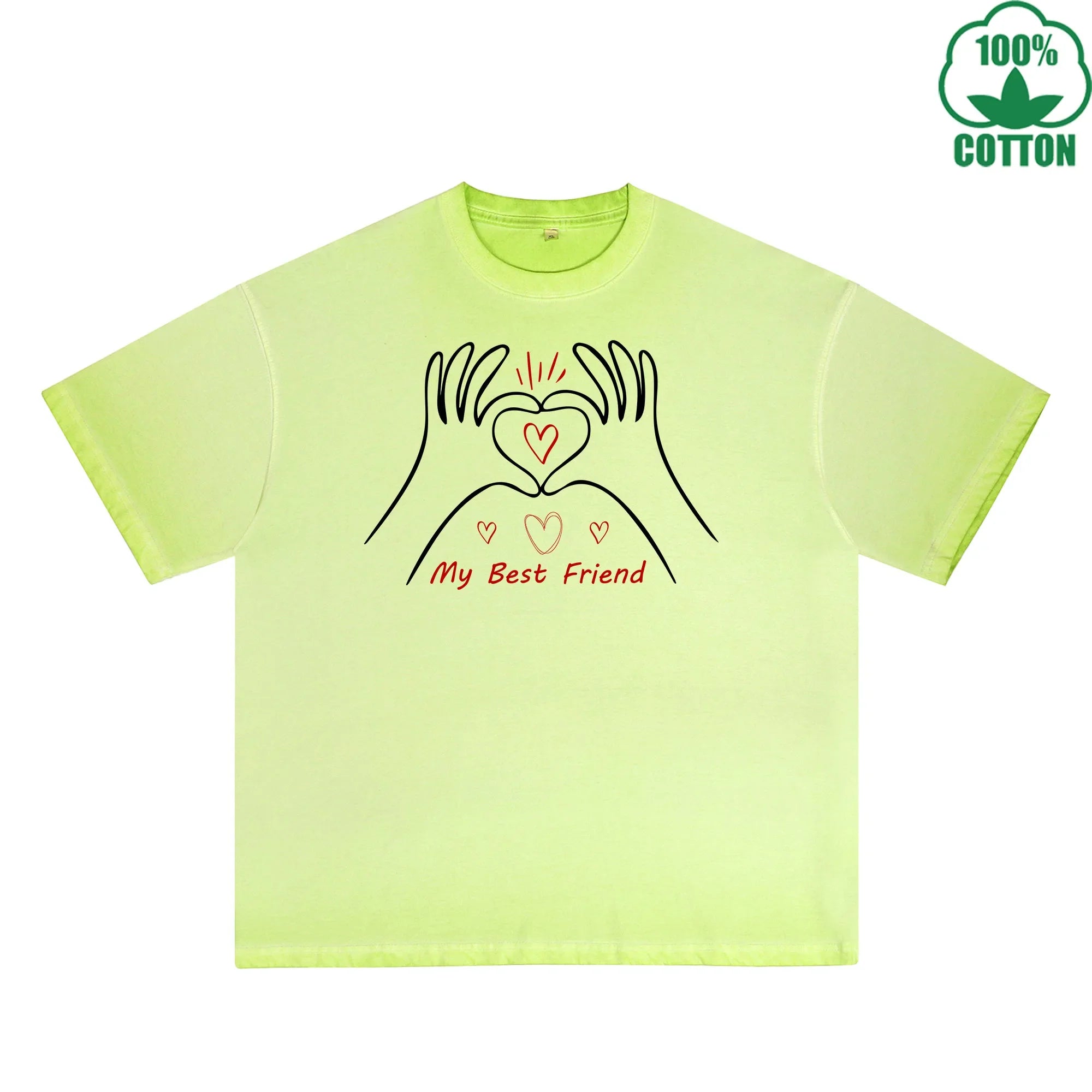 BOGGO  My Best Friend Printed Dirty Wash T-Shirt 230G Multicolor Loose Trendy Fashionable 100%Cotton Short Sleeve Top