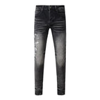 BOGGO Streetwear Men Jeans Fashion Trend American High Street Retro wash Low Rise Elastic Skinny Pleated Ripped Denim Pants