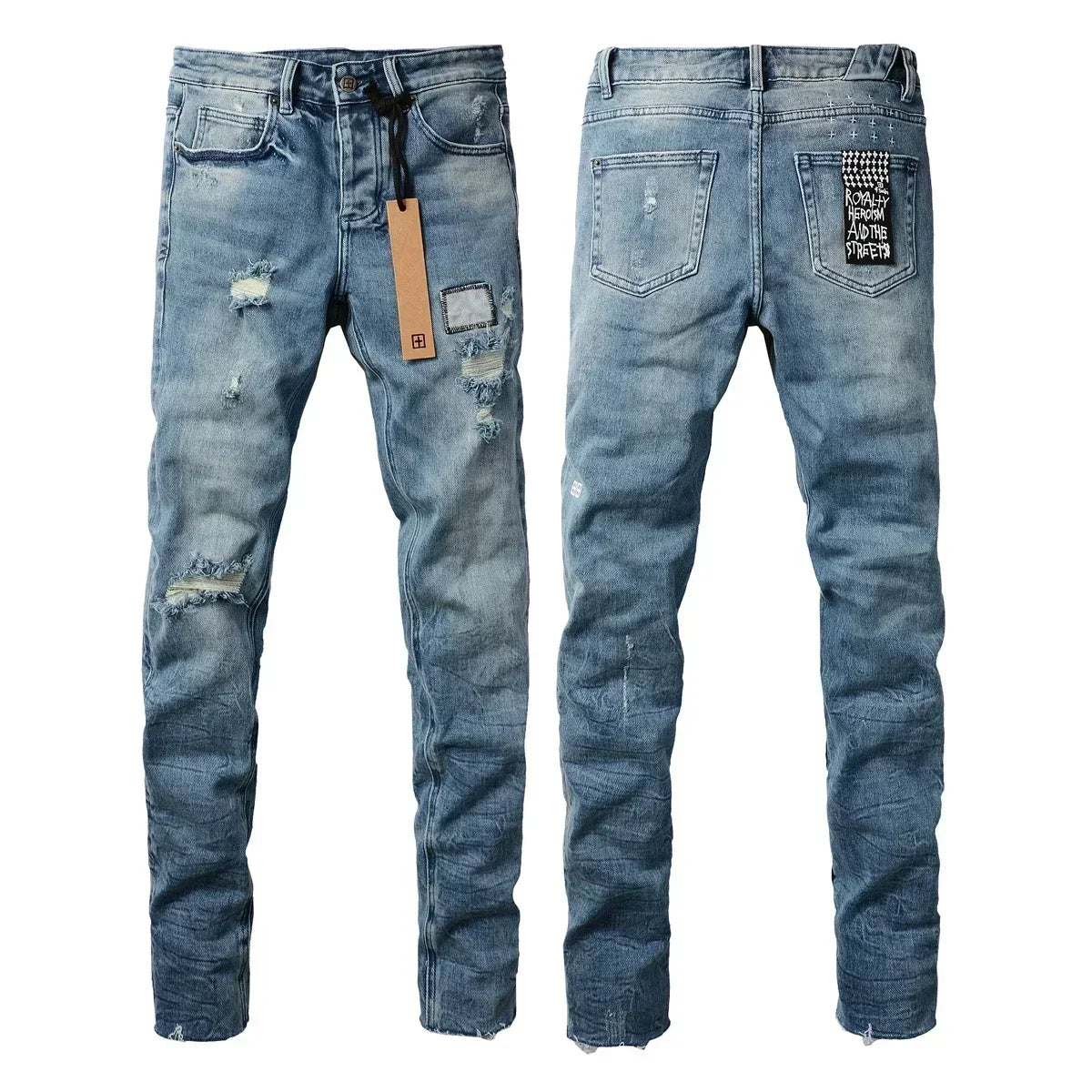 New KSUBI Jeans Men Paint Hole Trendy American High Street  Trend Low Rise Stretch Skinny Pleated Ripped Jeans