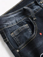 BOGGO Men y2k Stretchy Denim jeans Ripped Skinny Letter Print elastic waist Casual pants for men Hole Slim Fit Denim Hip Hop Trousers
