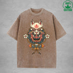 BOGGO  Demon MaskInterest Printed Washed T-Shirt 230G Multicolor Loose Trendy Fashionable 100%Cotton Short Sleeve Top