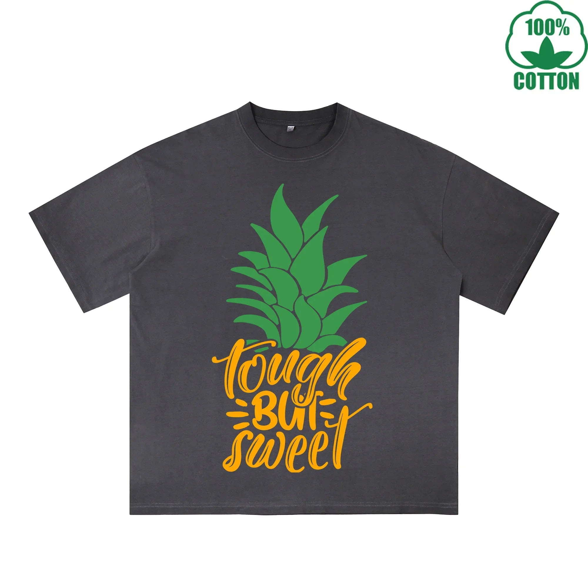 BOGGO  Pineapple Printed Dirty WashT-Shirt 230G Multicolor Loose Trendy Short Sleeves Fashionable 100%Cotton Top