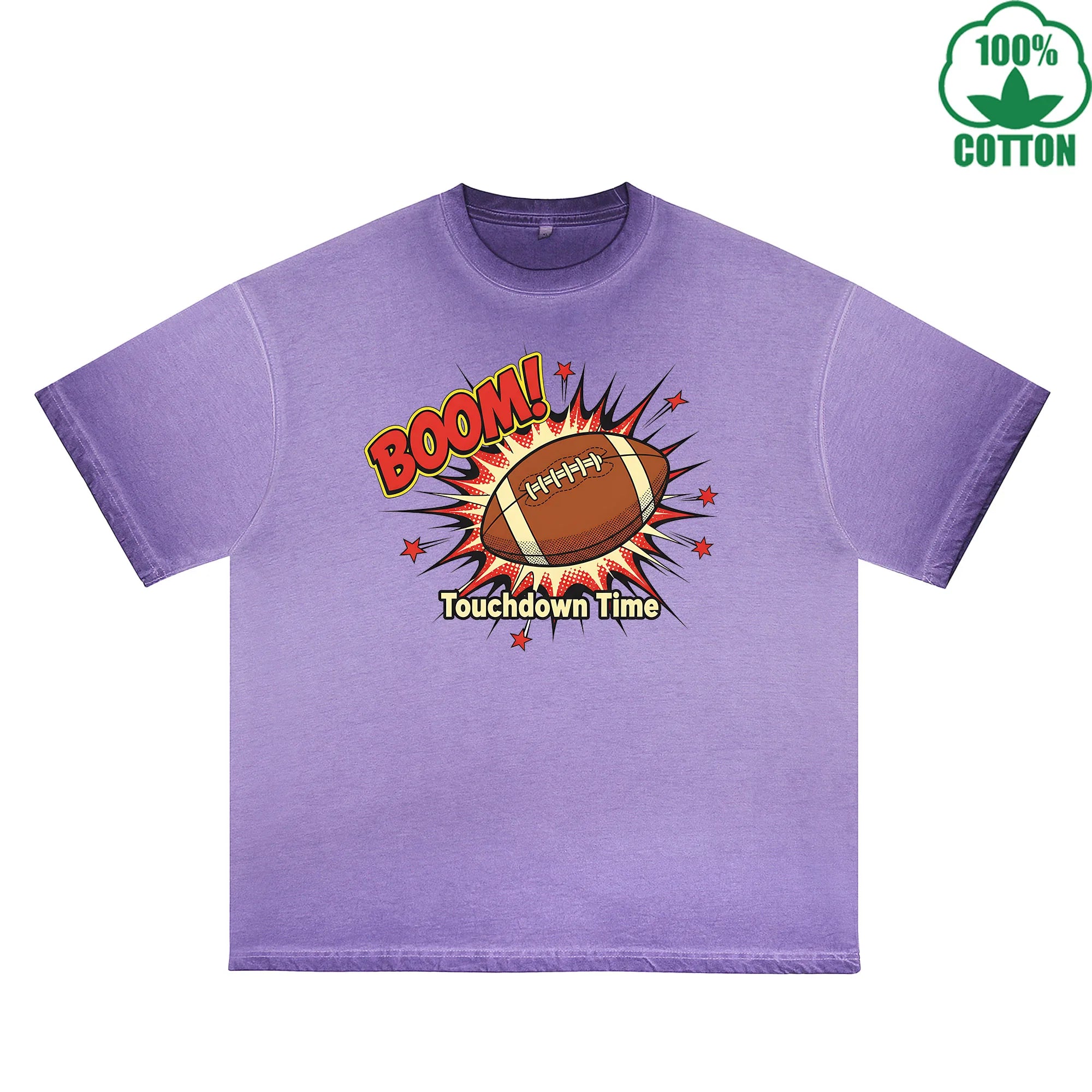 BOGGO  Touchdown Time Printed Dirty Wash T-Shirt 230G Multicolor Loose Trendy Fashionable 100%Cotton Short Sleeve Top