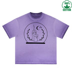 BOGGO  Crystal Ball Printed Dirty WashT-Shirt 230G Multicolor Loose Trendy Fashionable 100%Cotton Short Sleeve Top