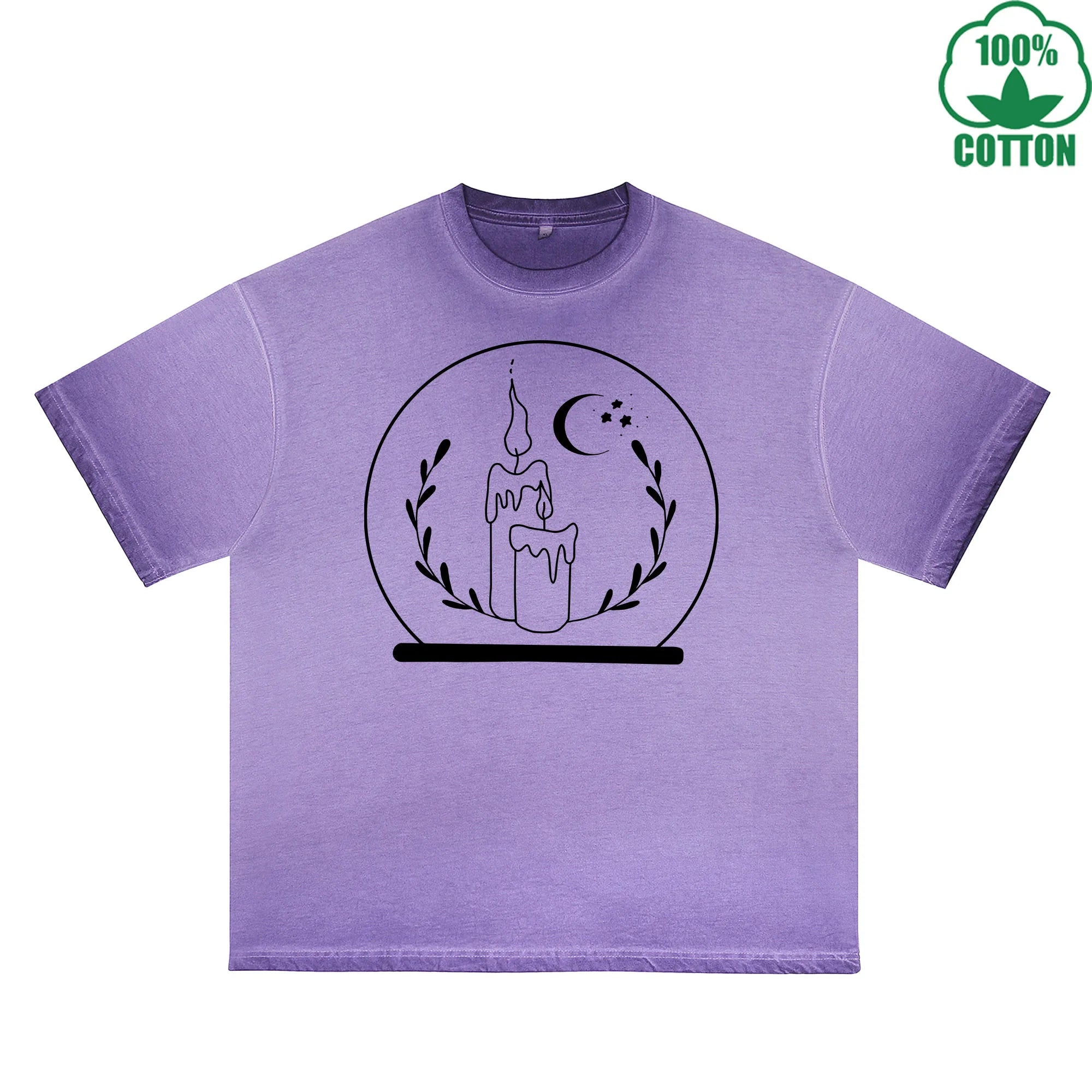 BOGGO  Crystal Ball Printed Dirty WashT-Shirt 230G Multicolor Loose Trendy Fashionable 100%Cotton Short Sleeve Top