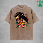 BOGGO  Black PantherInterest Printed Washed T-Shirt 230G Multicolor Loose Trendy Fashionable 100%Cotton Short Sleeve Top