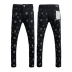 BOGGO Men Jeans Fashion Americans High street Retro wash black Splashing ink graffiti print Low Rise Elastic Skinny Jeans Brand pants