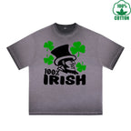 BOGGO  Irish 100% Printed Dirty Wash T-Shirt 230G Multicolor Loose Trendy Fashionable 100%Cotton Short Sleeve Top