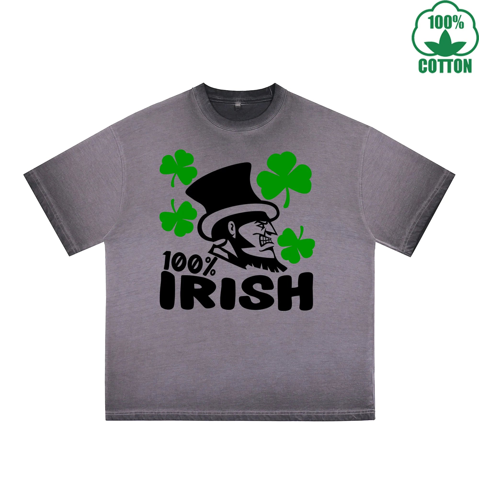 BOGGO  Irish 100% Printed Dirty Wash T-Shirt 230G Multicolor Loose Trendy Fashionable 100%Cotton Short Sleeve Top