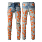 BOGGO Men Jean Denim Pencil Pants Stretch Jeans Ankle Length Trousers Washed High Street Mid Waist Pockets Slim Print Spring 2026