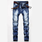 BOGGO Men's Blue Stretch Jeans, Washed and Bleached Straight-leg Denim Pants, Asian Sizes 28¨C42. New 2026