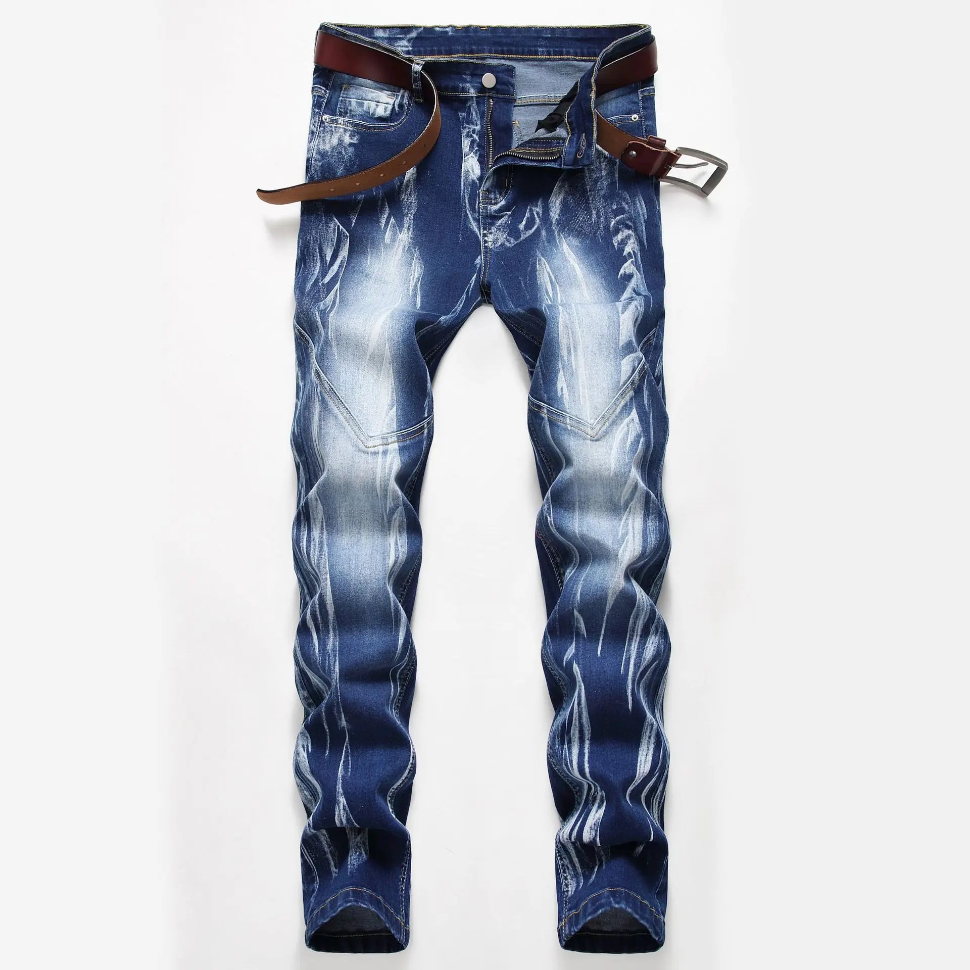BOGGO Men's Blue Stretch Jeans, Washed and Bleached Straight-leg Denim Pants, Asian Sizes 28¨C42. New 2026