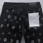BOGGO Men Jeans Fashion Americans High street Retro wash black Splashing ink graffiti print Low Rise Elastic Skinny Jeans Brand pants