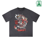 BOGGO  Blood Butterfly Printed Dirty WashT-Shirt 230G Multicolor Loose Trendy Fashionable 100%Cotton Short Sleeve Top