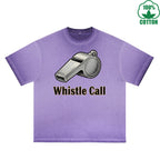 BOGGO  Whistle Call Printed Dirty Wash T-Shirt 230G Multicolor Loose Trendy Fashionable 100%Cotton Short Sleeve Top