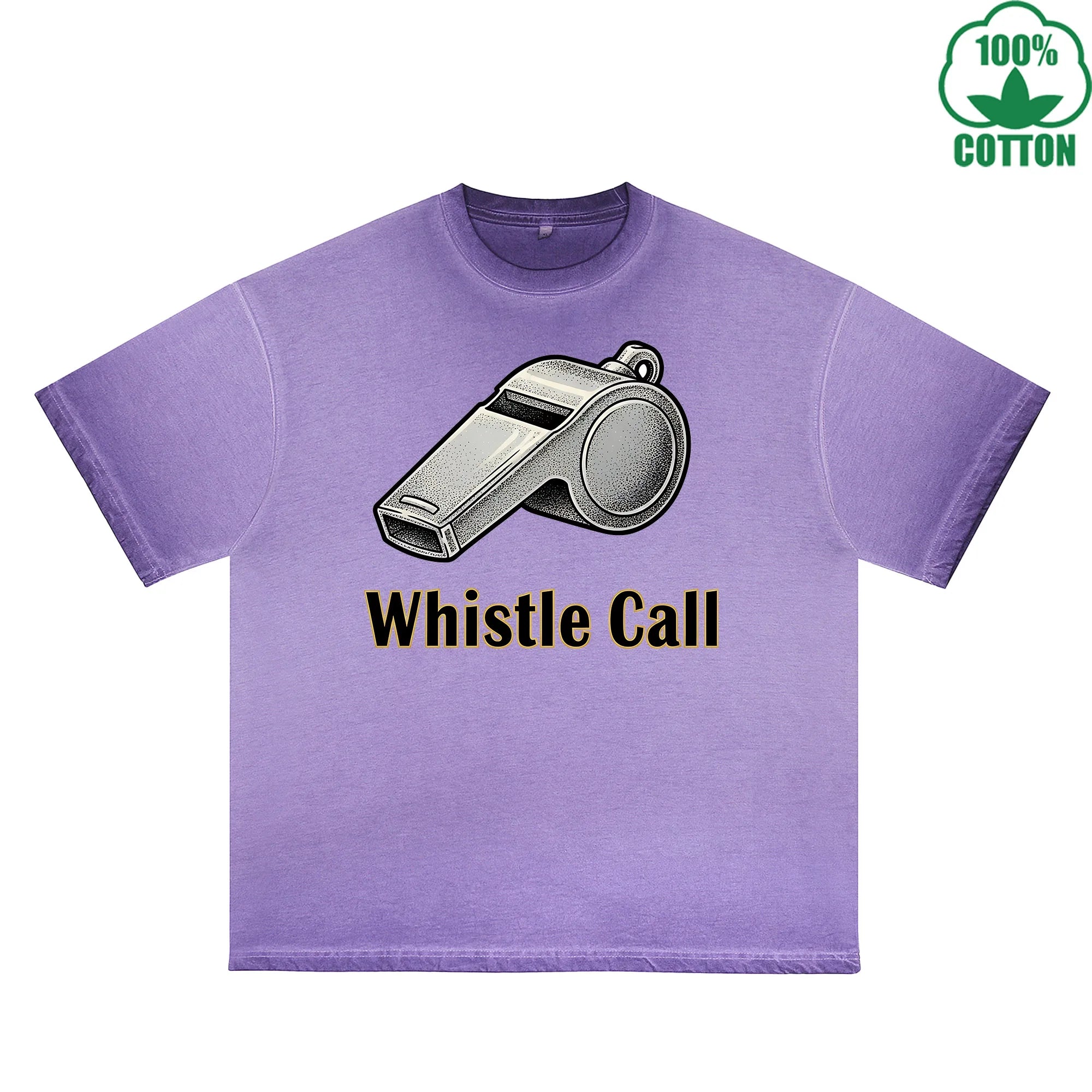 BOGGO  Whistle Call Printed Dirty Wash T-Shirt 230G Multicolor Loose Trendy Fashionable 100%Cotton Short Sleeve Top