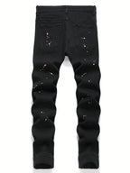 BOGGO Men y2k Stretchy Skinny Denim Jeans For Men Casual pants Ripped Patchwork Hole Slim Fit Denim Hip Hop Black Straight Trousers