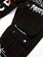 New European and American black washed embroidery jeans