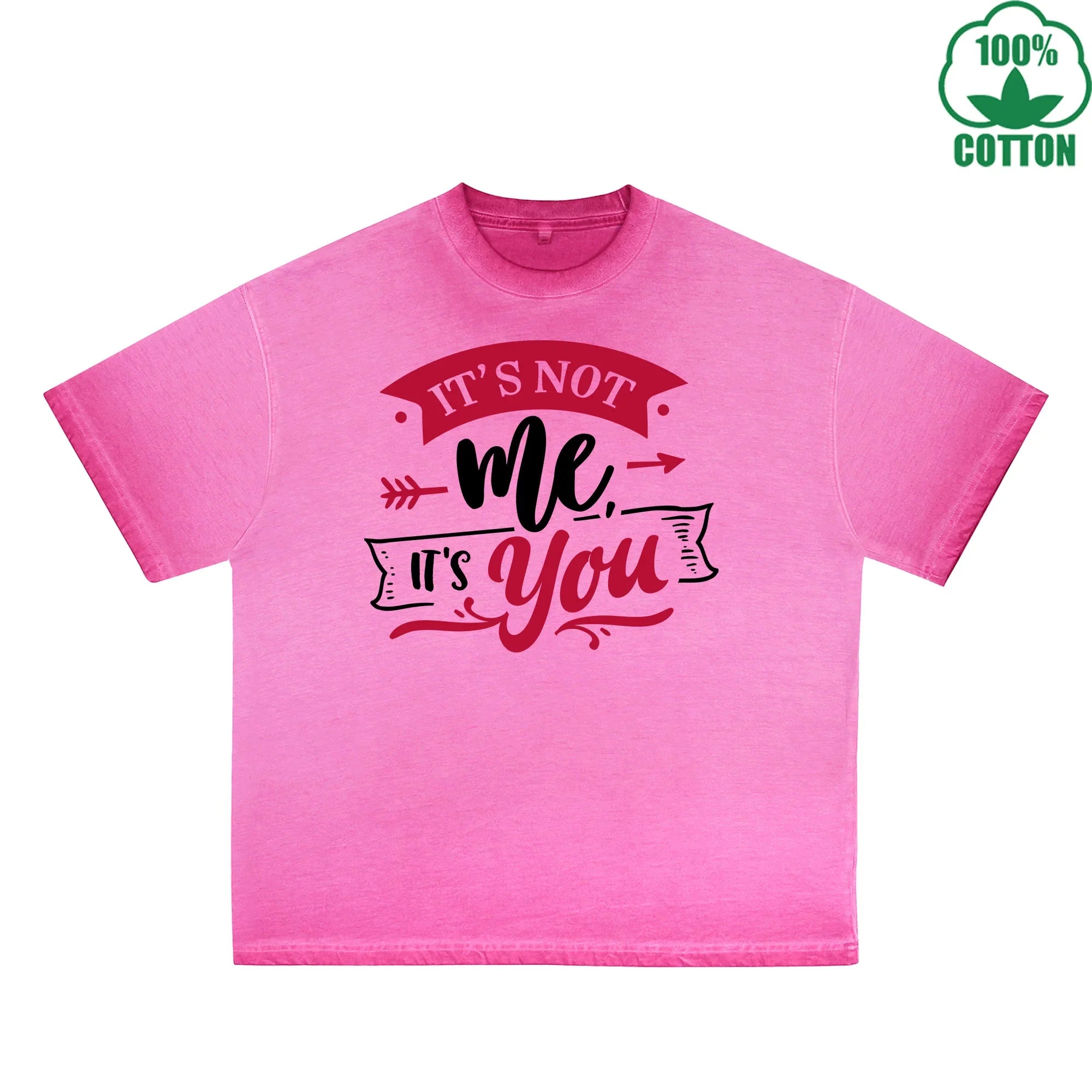BOGGO  It not me It You Printed Dirty Wash T-Shirt 230G Multicolor Loose Trendy Fashionable 100%Cotton Short Sleeve Top