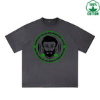 BOGGO  Irish Be There With You Printed Dirty Wash T-Shirt 230G Multicolor Loose Trendy Fashionable 100%Cotton Short Sleeve Top