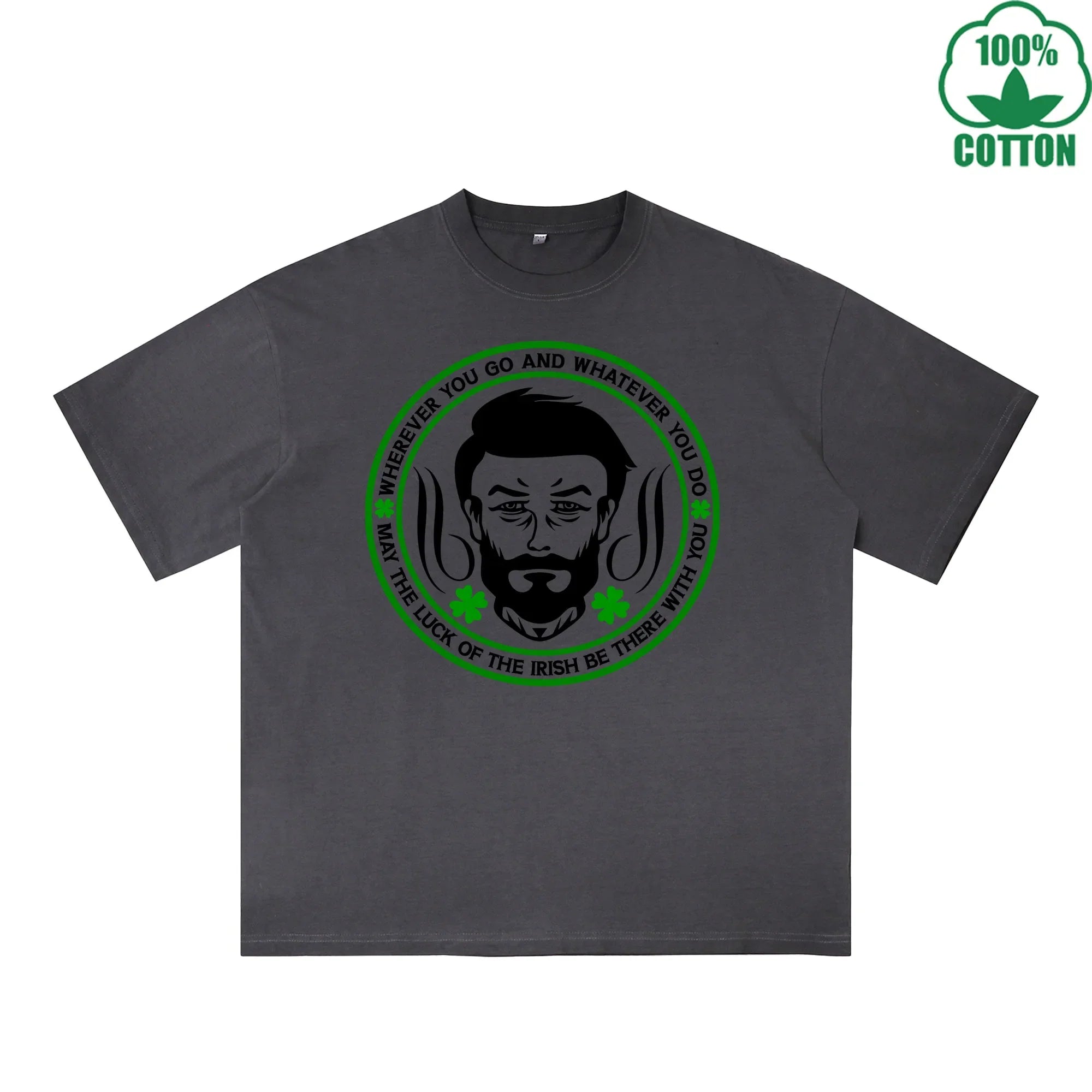 BOGGO  Irish Be There With You Printed Dirty Wash T-Shirt 230G Multicolor Loose Trendy Fashionable 100%Cotton Short Sleeve Top