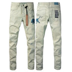 New KSUBI Jeans Men Paint Hole Trendy American High Street  Trend Low Rise Stretch Skinny Pleated Ripped Jeans