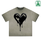 BOGGO  Melted Heart Printed Dirty WashT-Shirt 230G Multicolor Loose Trendy Short Sleeves Fashionable 100%Cotton Top
