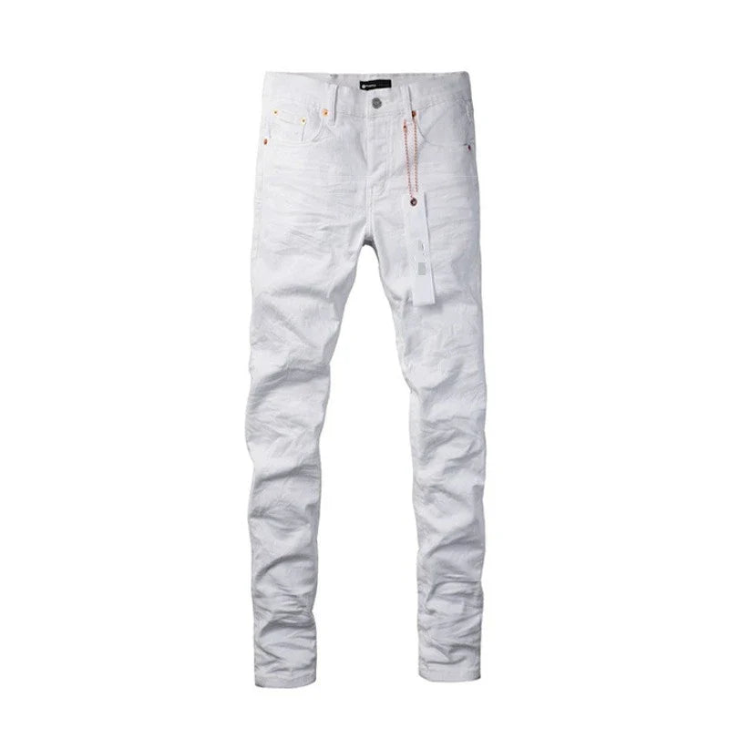 BOGGO Spring New Men's White Skinny Jeans High Quality Slim Fit Trousers Streetwear Hip Hop Style Casual Fashion Stretch Denim Pants