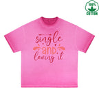 BOGGO  Sing Le Printed Dirty Wash T-Shirt 230G Multicolor Loose Trendy Fashionable 100%Cotton Short Sleeve Top