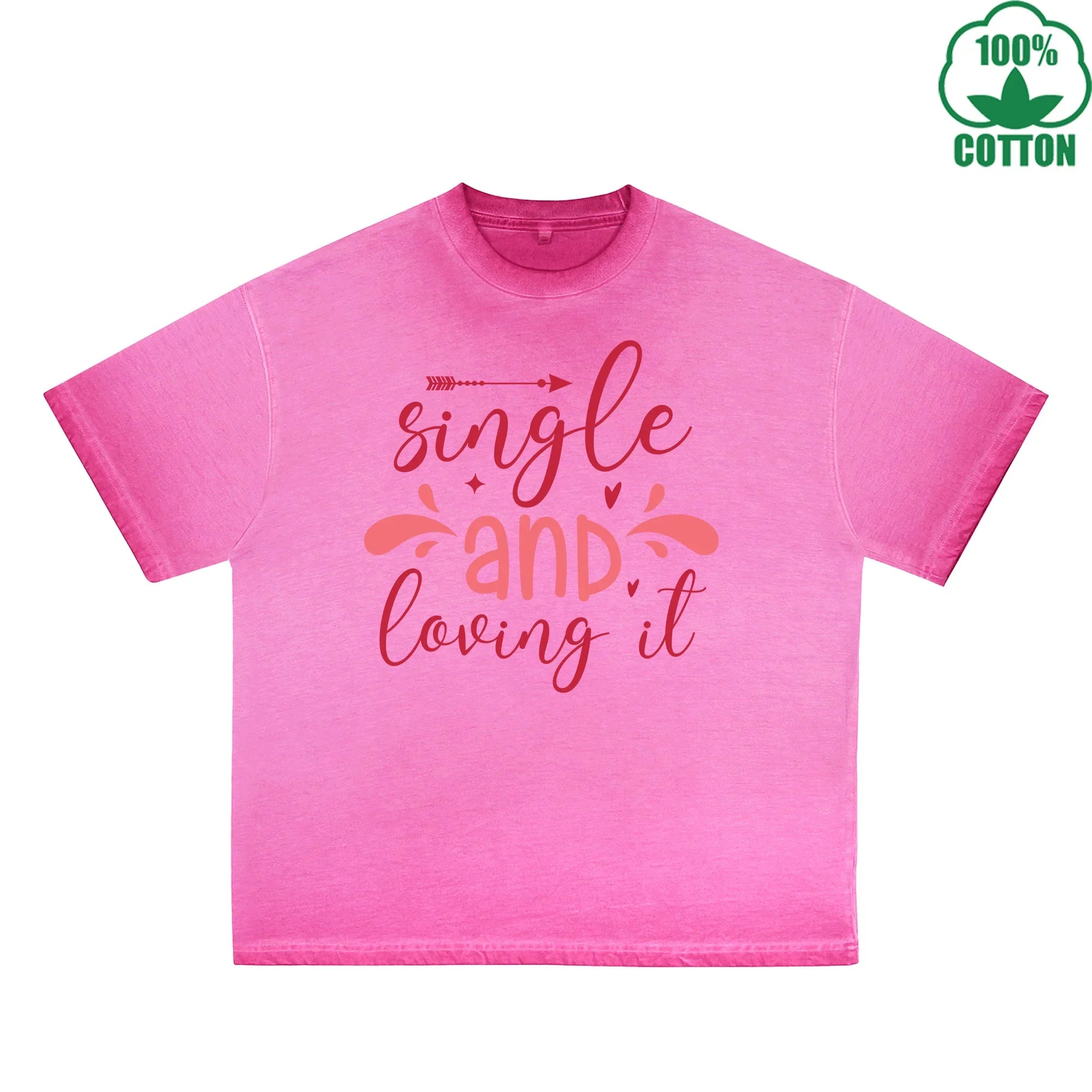 BOGGO  Sing Le Printed Dirty Wash T-Shirt 230G Multicolor Loose Trendy Fashionable 100%Cotton Short Sleeve Top