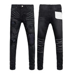BOGGO Men Jeans Fashion Americans High street Retro wash black Splashing ink graffiti print Low Rise Elastic Skinny Jeans Brand pants