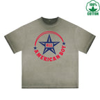 BOGGO  All American Boy Printed Dirty Wash T-Shirt 230G Multicolor Loose Trendy Fashionable 100%Cotton Short Sleeve Top