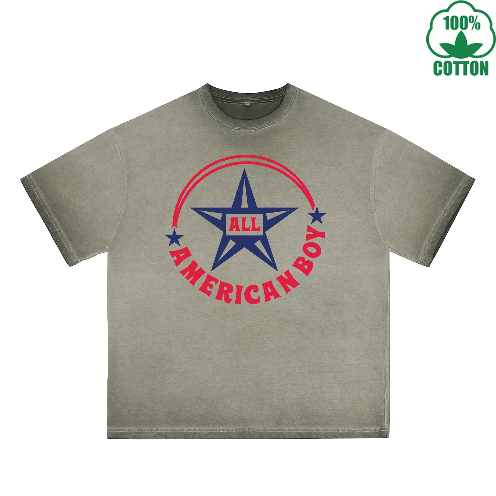 BOGGO  All American Boy Printed Dirty Wash T-Shirt 230G Multicolor Loose Trendy Fashionable 100%Cotton Short Sleeve Top