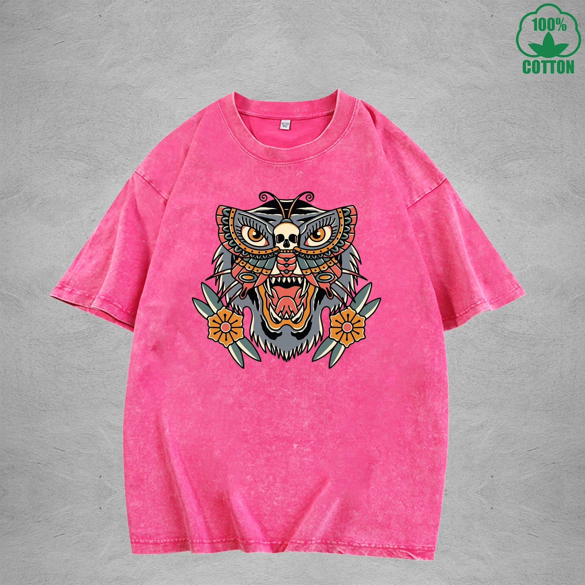BOGGO  HunterInterest Printed Washed T-Shirt 230G Multicolor Loose Trendy Fashionable 100%Cotton Short Sleeve Top