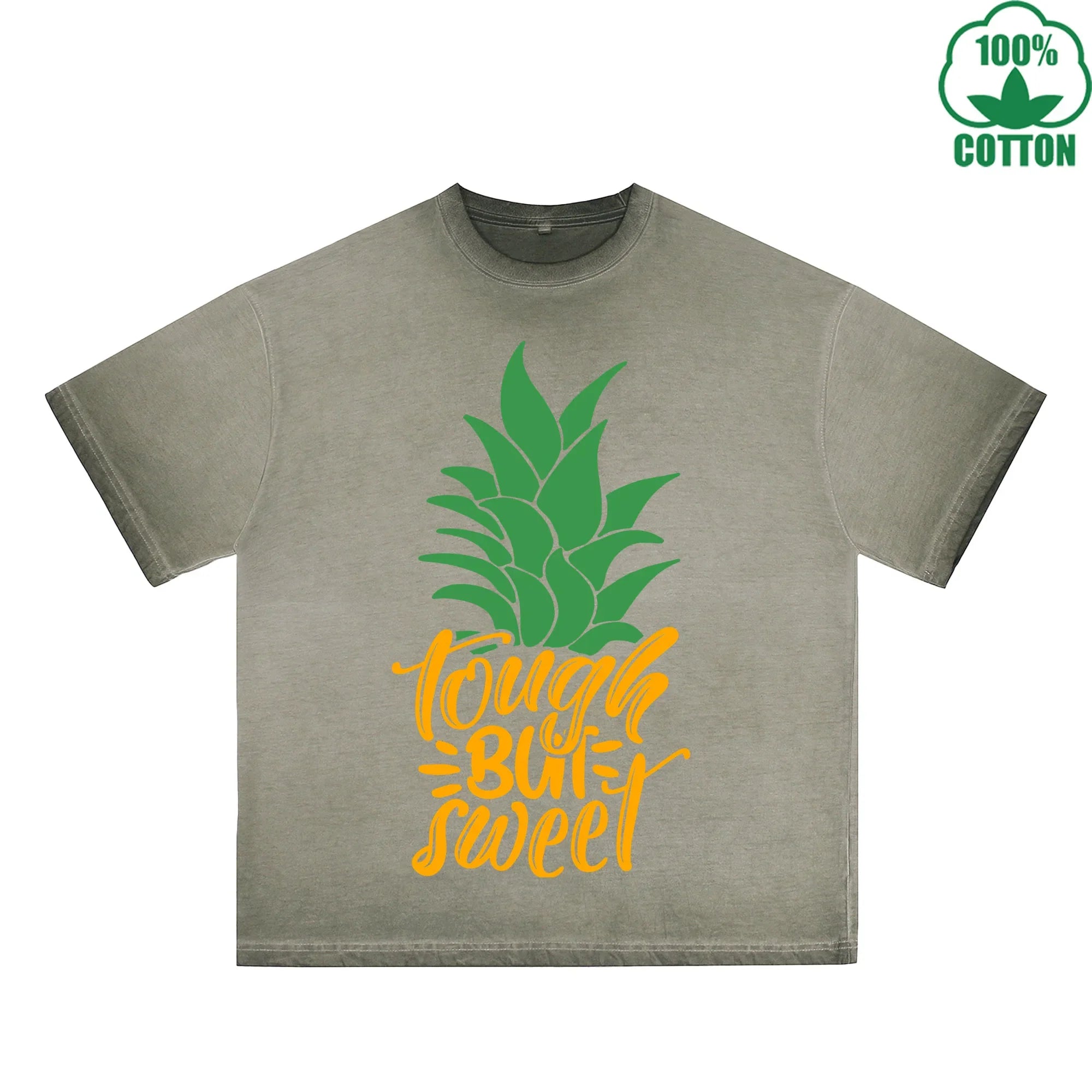BOGGO  Pineapple Printed Dirty WashT-Shirt 230G Multicolor Loose Trendy Short Sleeves Fashionable 100%Cotton Top