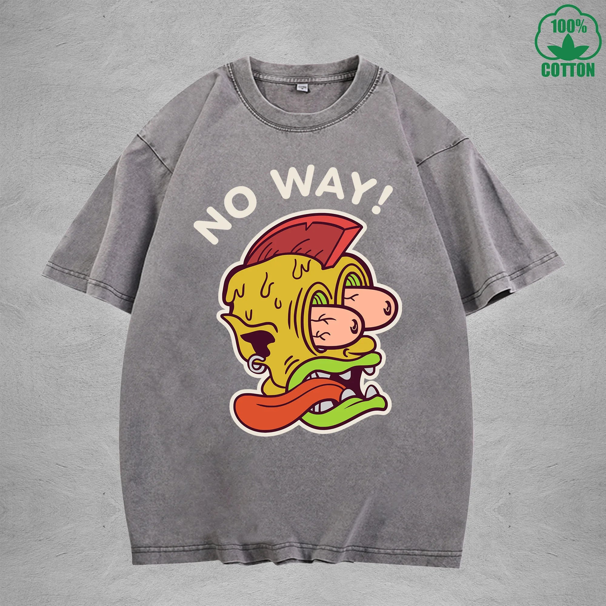 BOGGO  No WayInterest Printed Washed T-Shirt 230G Loose Trendy Fashionable 100%Cotton Short Sleeve Top