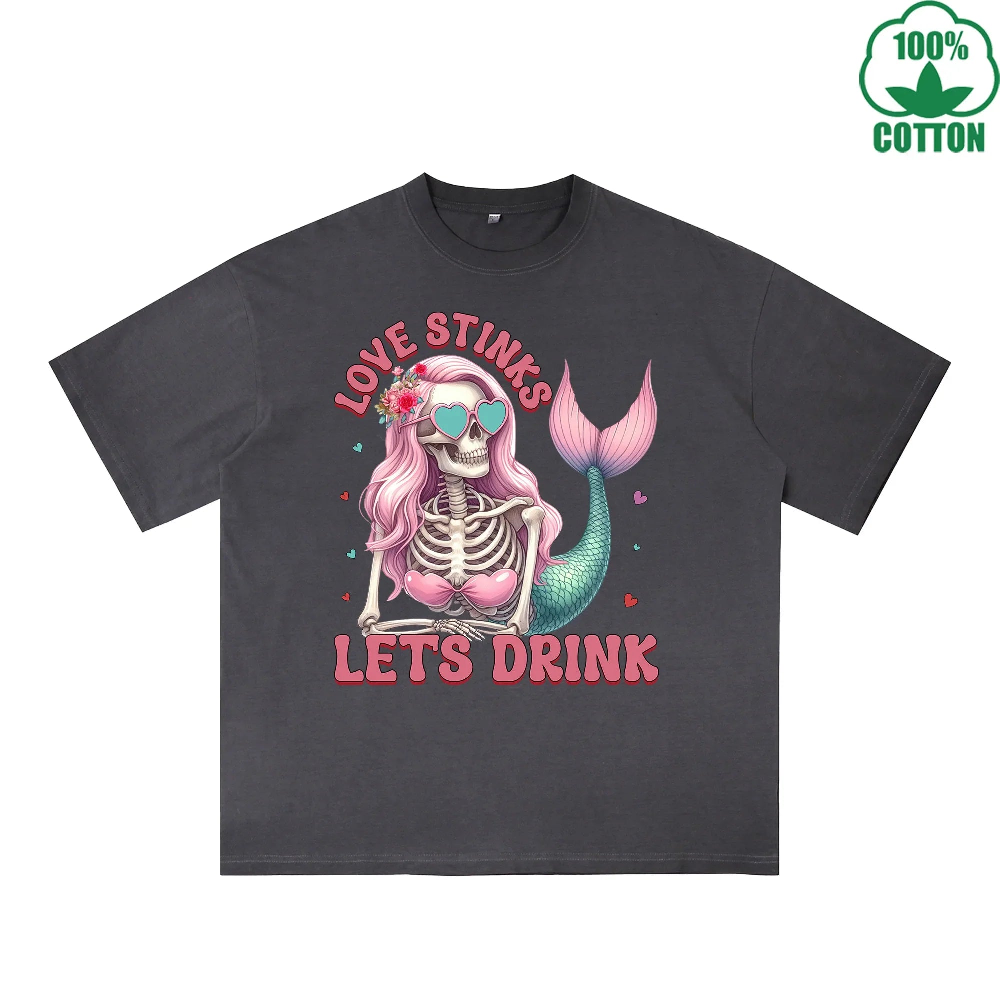 BOGGO  Anti Valentine Club Printed Dirty Wash T-Shirt 230G Multicolor Loose Trendy Fashionable 100%Cotton Short Sleeve Top