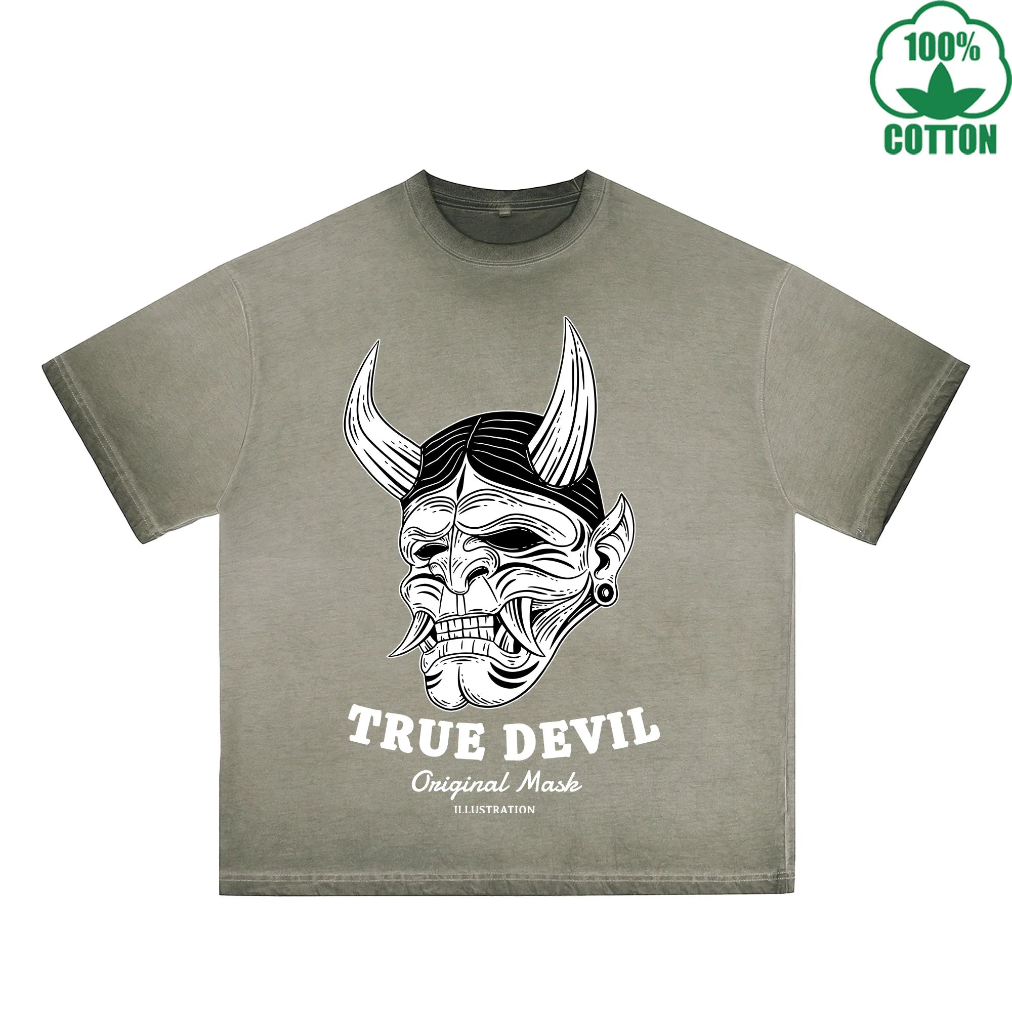 BOGGO  True Devil Printed Dirty WashT-Shirt 230G Multicolor Loose Trendy Fashionable 100%Cotton Short Sleeve Top