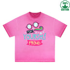 BOGGO  Make Yourself Proud Printed Dirty WashT-Shirt 230G Multicolor Loose Trendy Fashionable 100%Cotton Short Sleeve Top