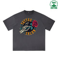 BOGGO  Skull Rose Printed Dirty WashT-Shirt 230G Multicolor Loose Trendy Fashionable 100%Cotton Short Sleeve Top