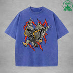 BOGGO  Aerial HunterInterest Printed Washed T-Shirt 230G Multicolor Loose Trendy Fashionable 100%Cotton Short Sleeve Top