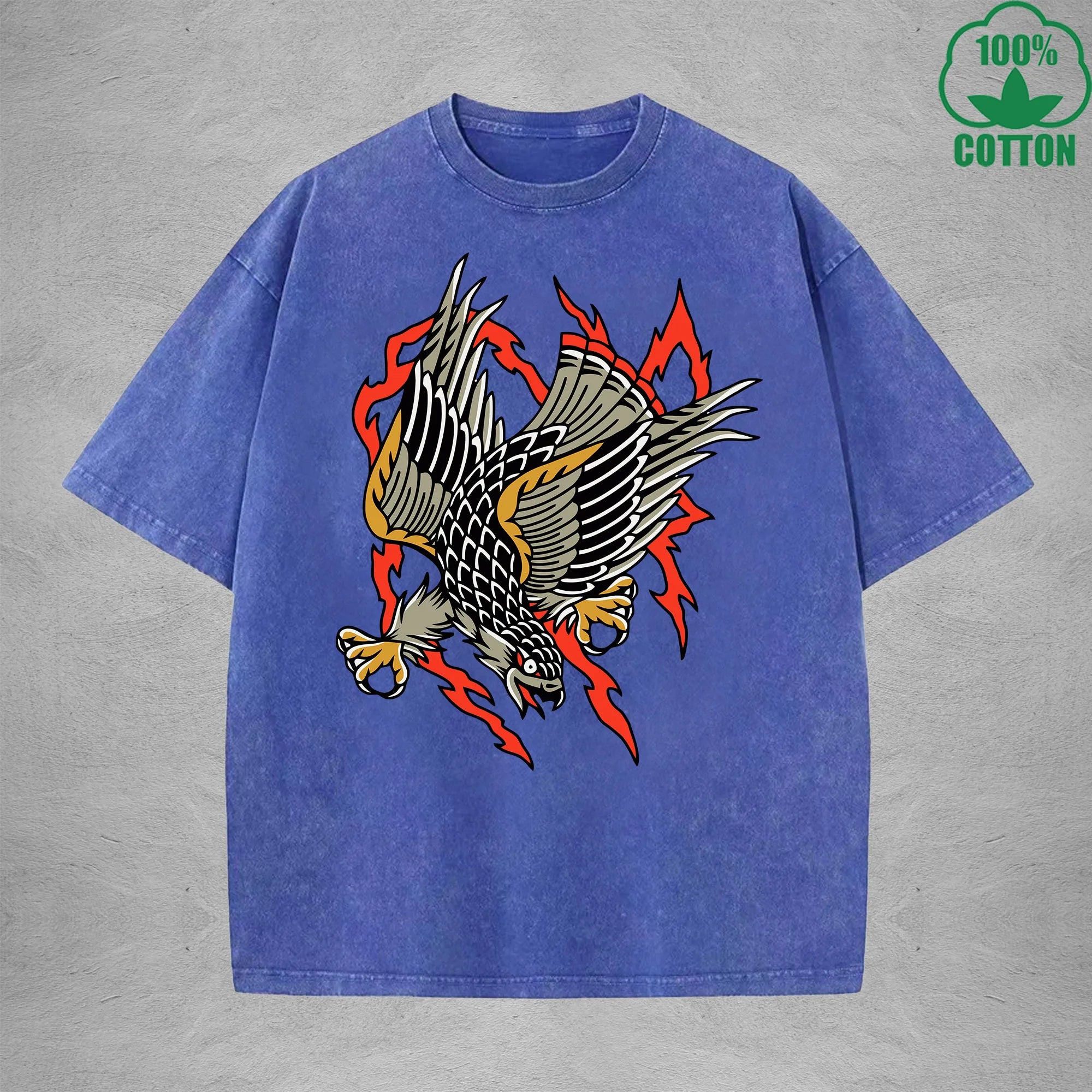 BOGGO  Aerial HunterInterest Printed Washed T-Shirt 230G Multicolor Loose Trendy Fashionable 100%Cotton Short Sleeve Top