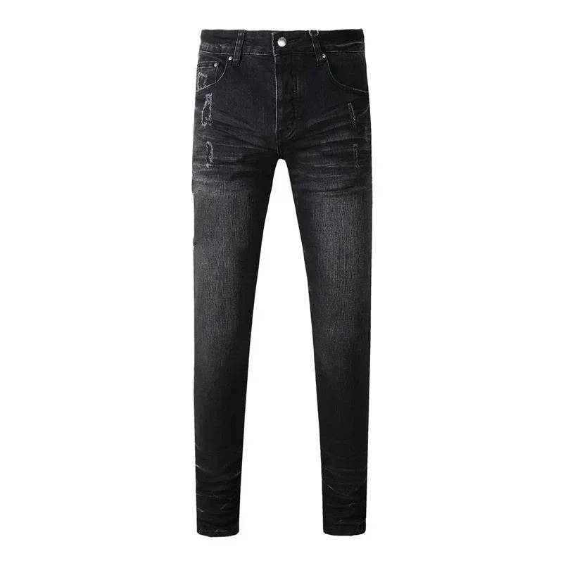 BOGGO Streetwear Men Jeans Fashion Trend American High Street Retro wash Low Rise Elastic Skinny Pleated Ripped Denim Pants