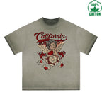 BOGGO  God of Love Printed Dirty WashT-Shirt 230G Multicolor Loose Trendy Short Sleeves Fashionable 100%Cotton Top