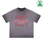 BOGGO  Sing Le Printed Dirty Wash T-Shirt 230G Multicolor Loose Trendy Fashionable 100%Cotton Short Sleeve Top