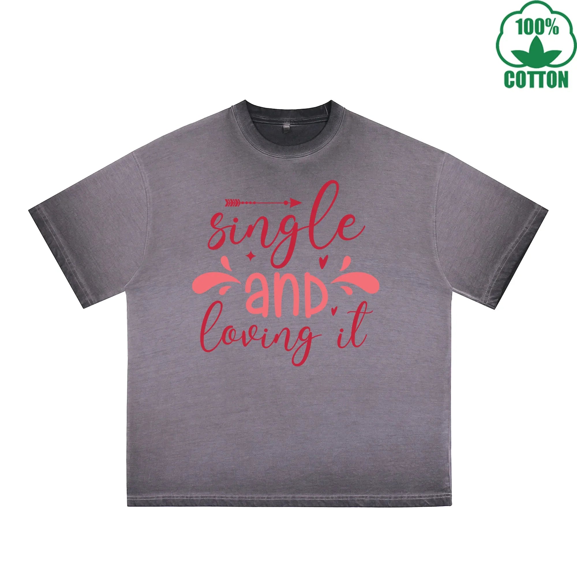 BOGGO  Sing Le Printed Dirty Wash T-Shirt 230G Multicolor Loose Trendy Fashionable 100%Cotton Short Sleeve Top